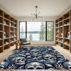Oceanic Skull and Coral Navy Wave Rug