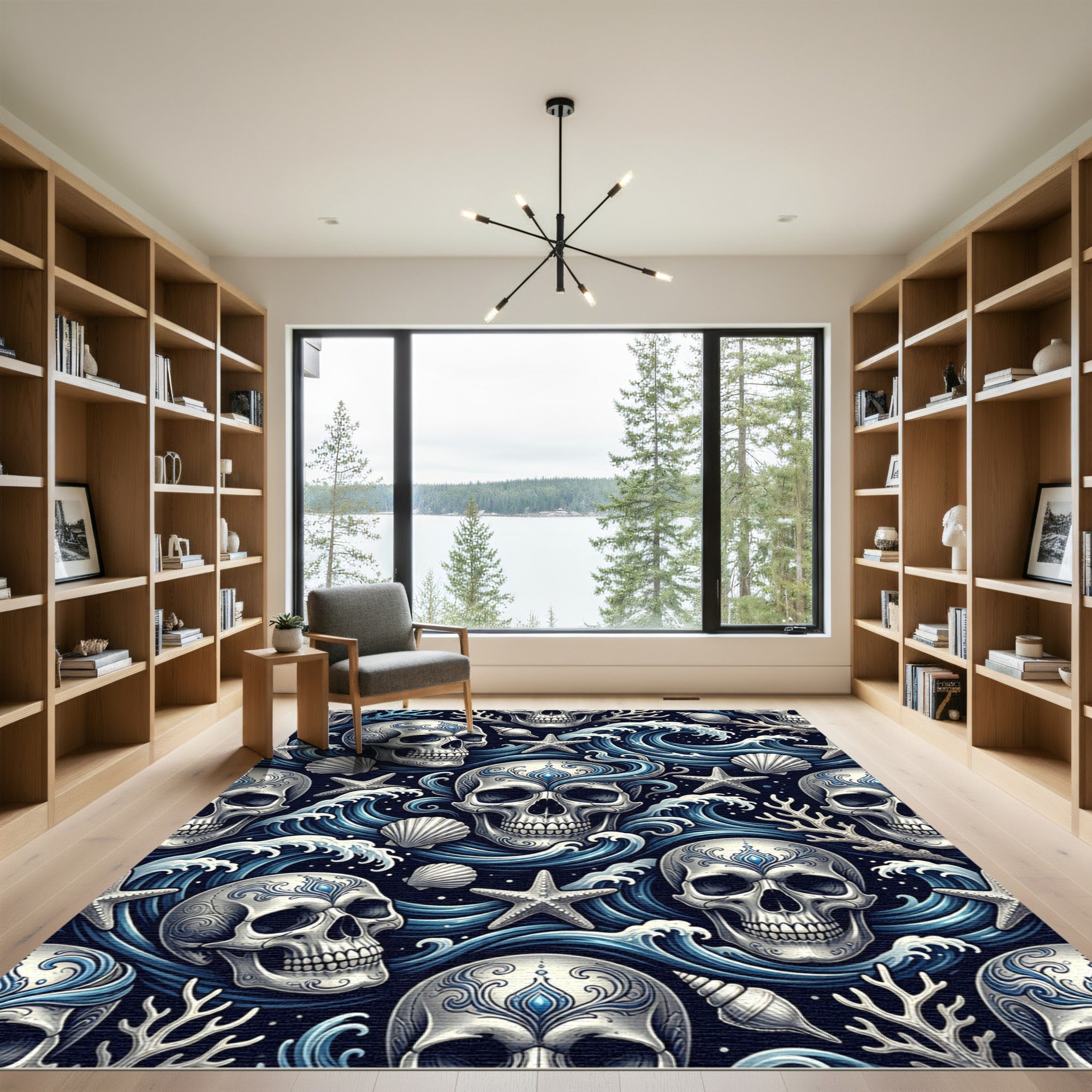 Oceanic Skull and Coral Navy Wave Rug