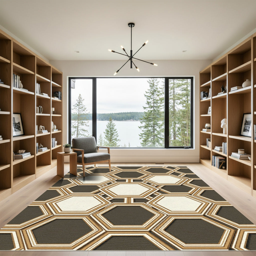Geometric Hexagon Outline With Gold Rug
