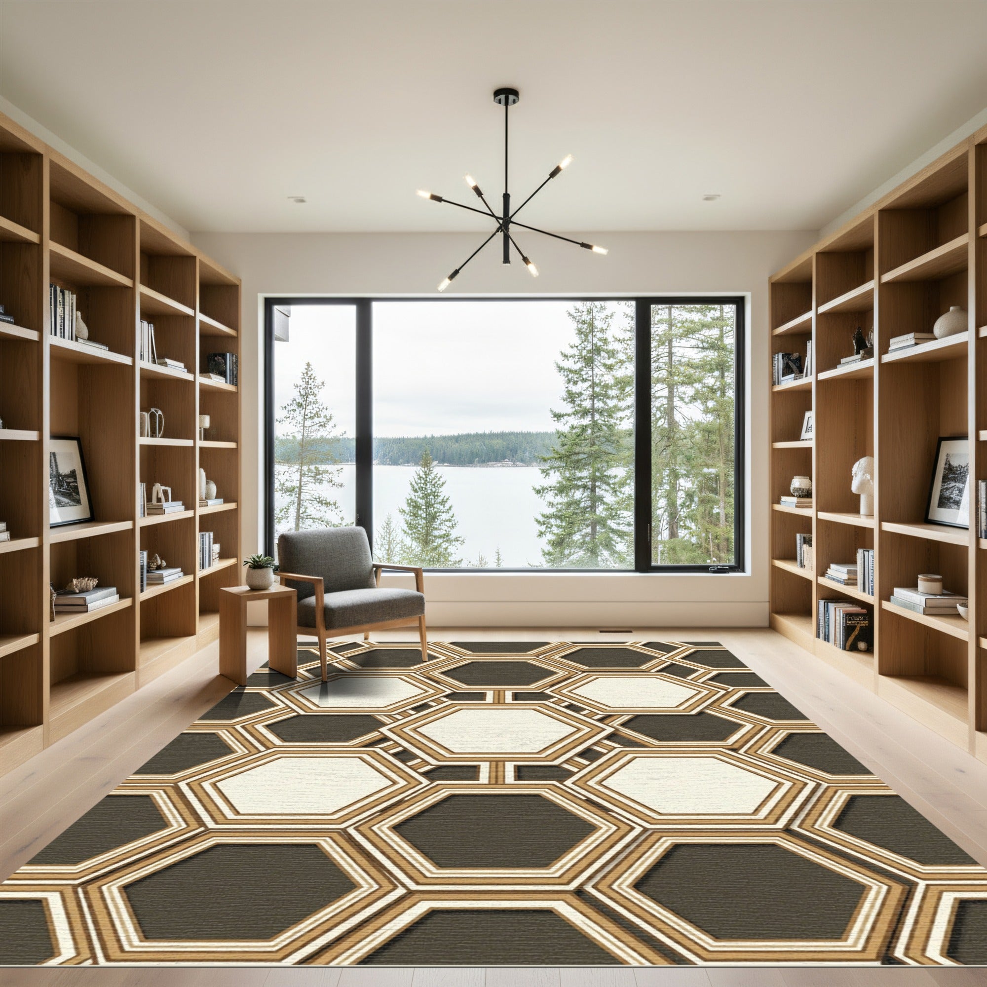 Geometric Hexagon Outline With Gold Rug