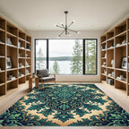 Earthy Teal Floral Damask Medallion Rug
