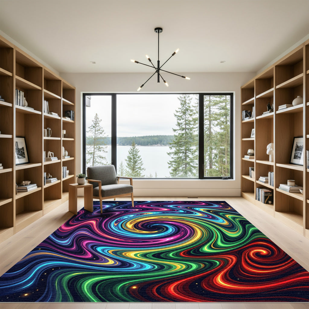 Vibrant Cosmic Swirl Rainbow Nebula Rug