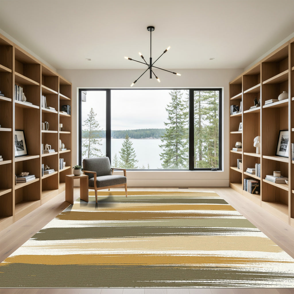Modern Neutral Earth Tone Brushstroke Rug