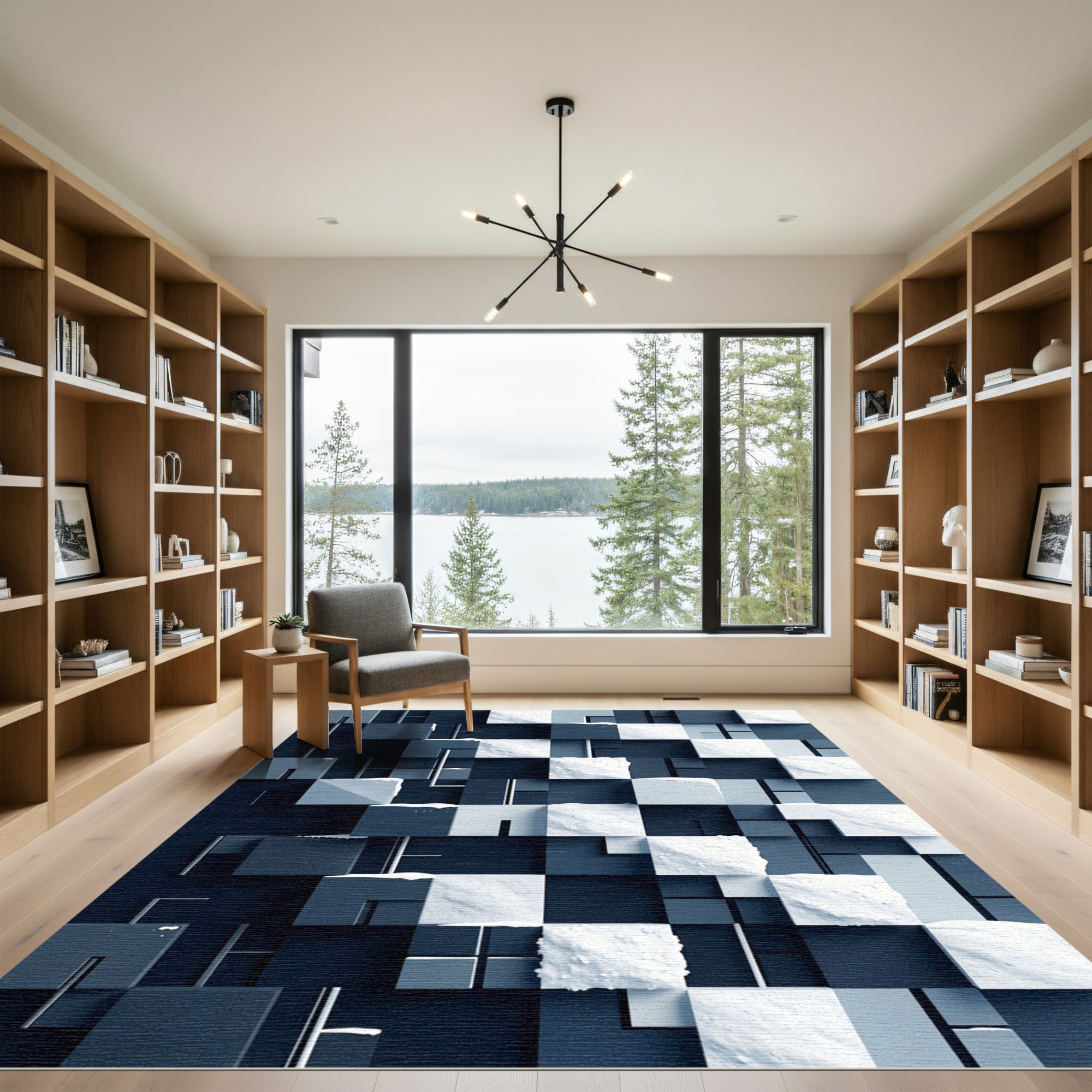 Modern Monochrome Cubic Arctic Gradient Rug