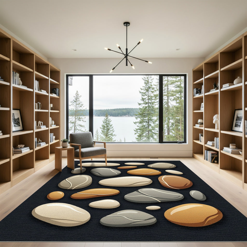 Smooth Pebble Arrangement Cream Brown Grey Rug