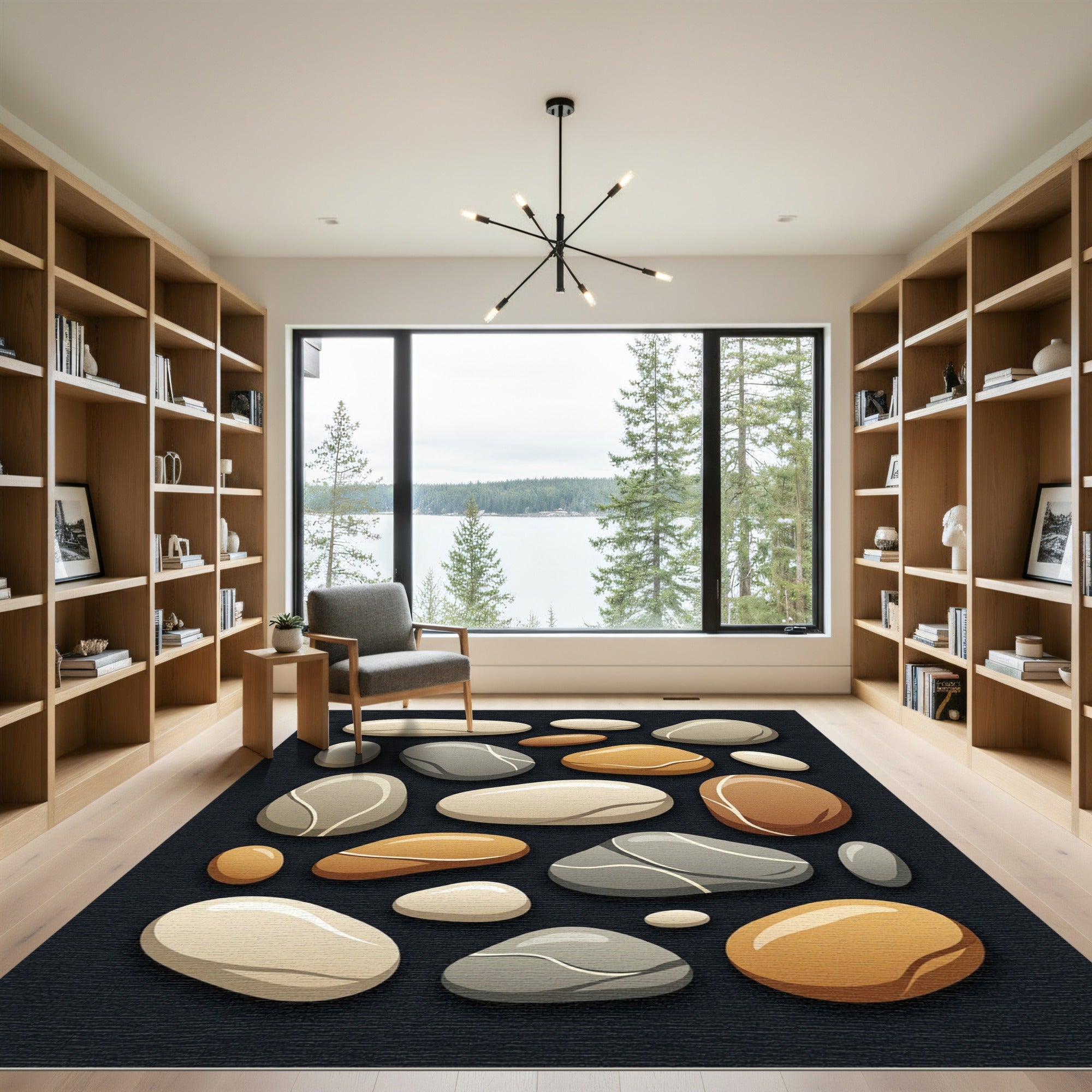 Smooth Pebble Arrangement Cream Brown Grey Rug