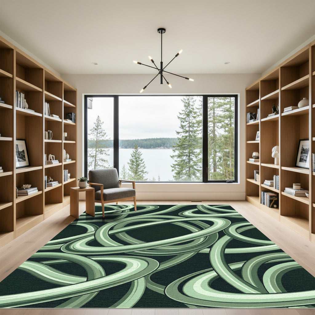 Green Intertwined Tubes Abstract Rug
