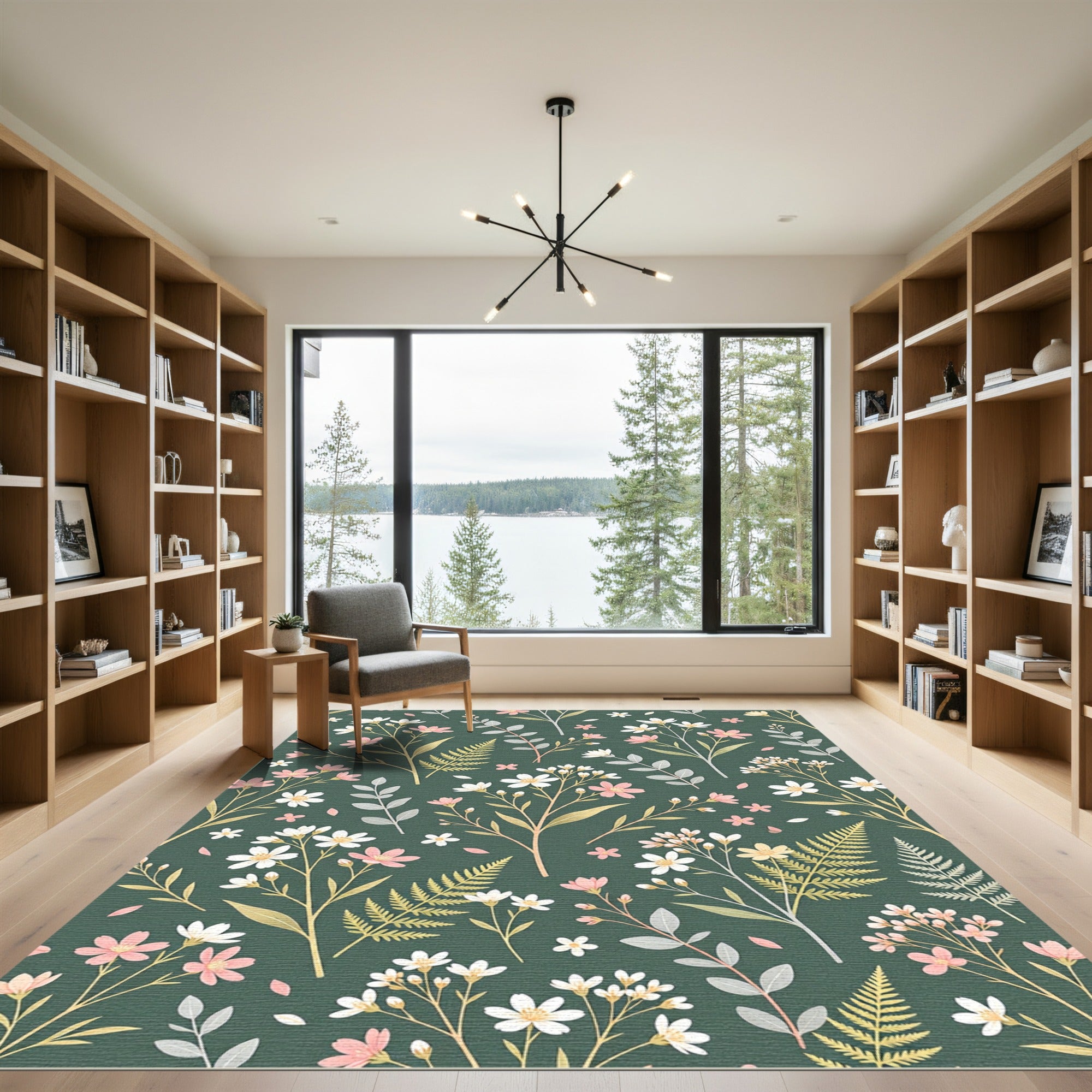 Delicate Pink White Botanical Bloom Rug
