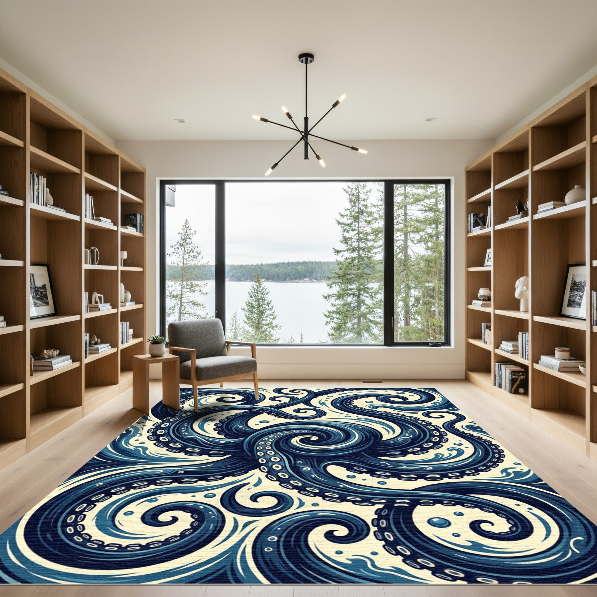 Deep Blue Oceanic Octopus Tentacle Swirl Rug