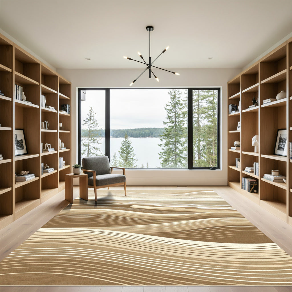 Abstract Beige Sand Dune Ripple Rug