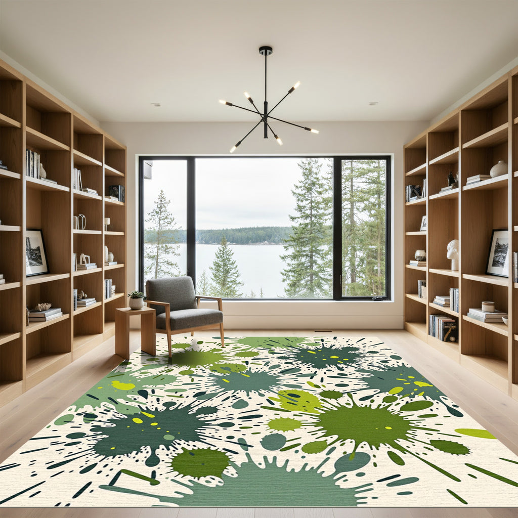 Green Splatterburst Abstract Art Rug
