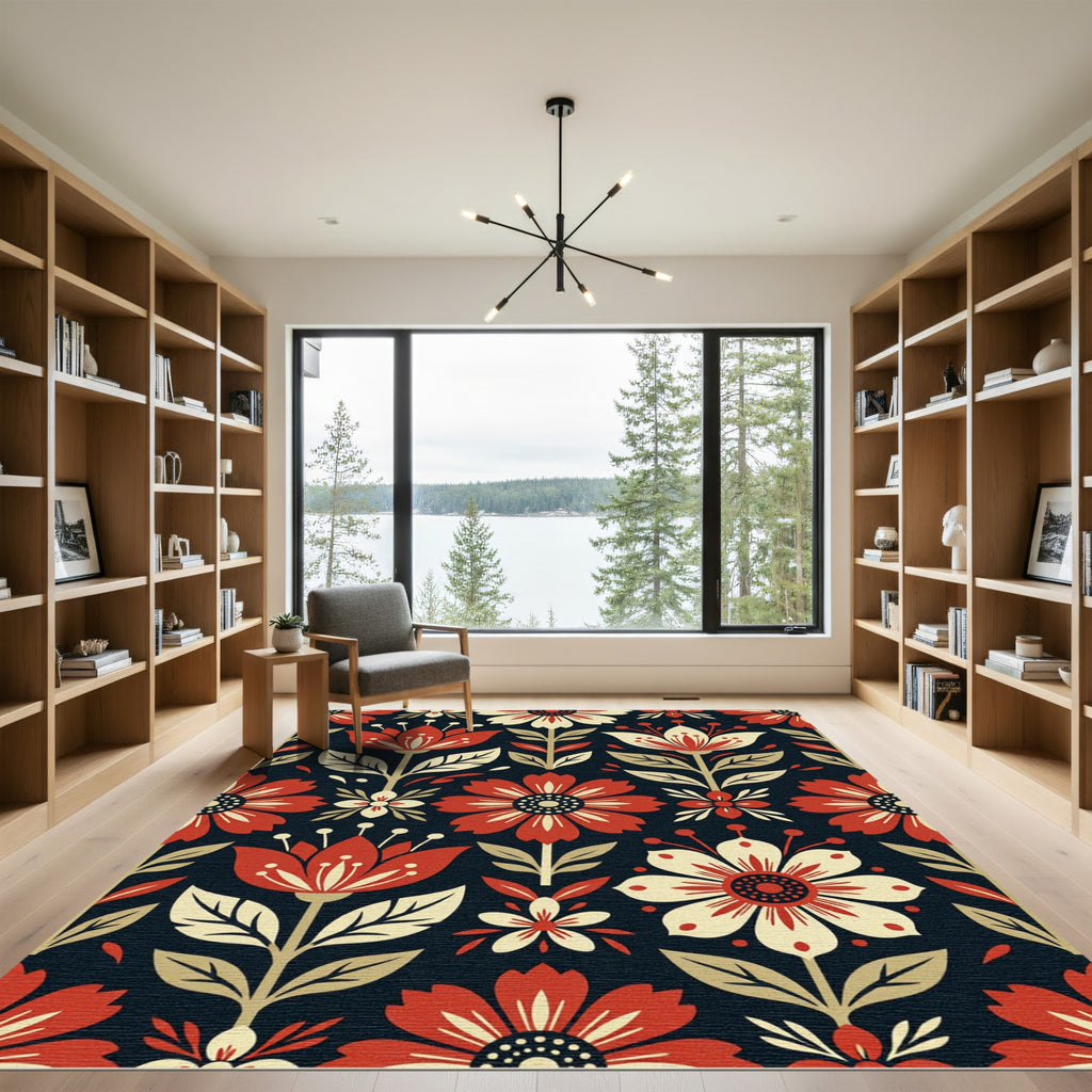 Mid Century Floral Botanical Tapestry Rug