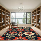Mid Century Floral Botanical Tapestry Rug