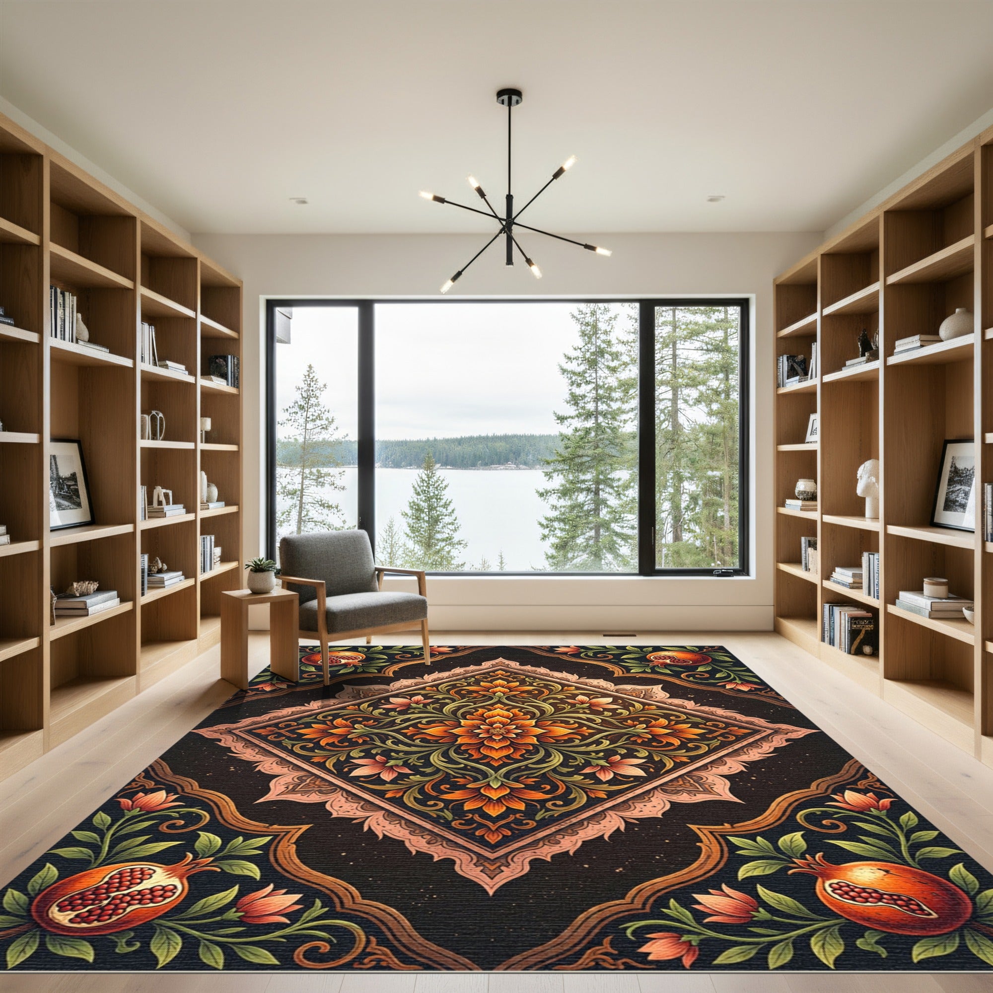 Autumn Pomegranate Floral Diamond Medallion Rug