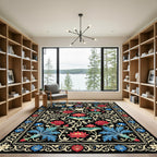 Midnight Floral Lotus and Rose Art Rug