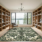 Sage Green Rose Lattice Floral Trellis Rug