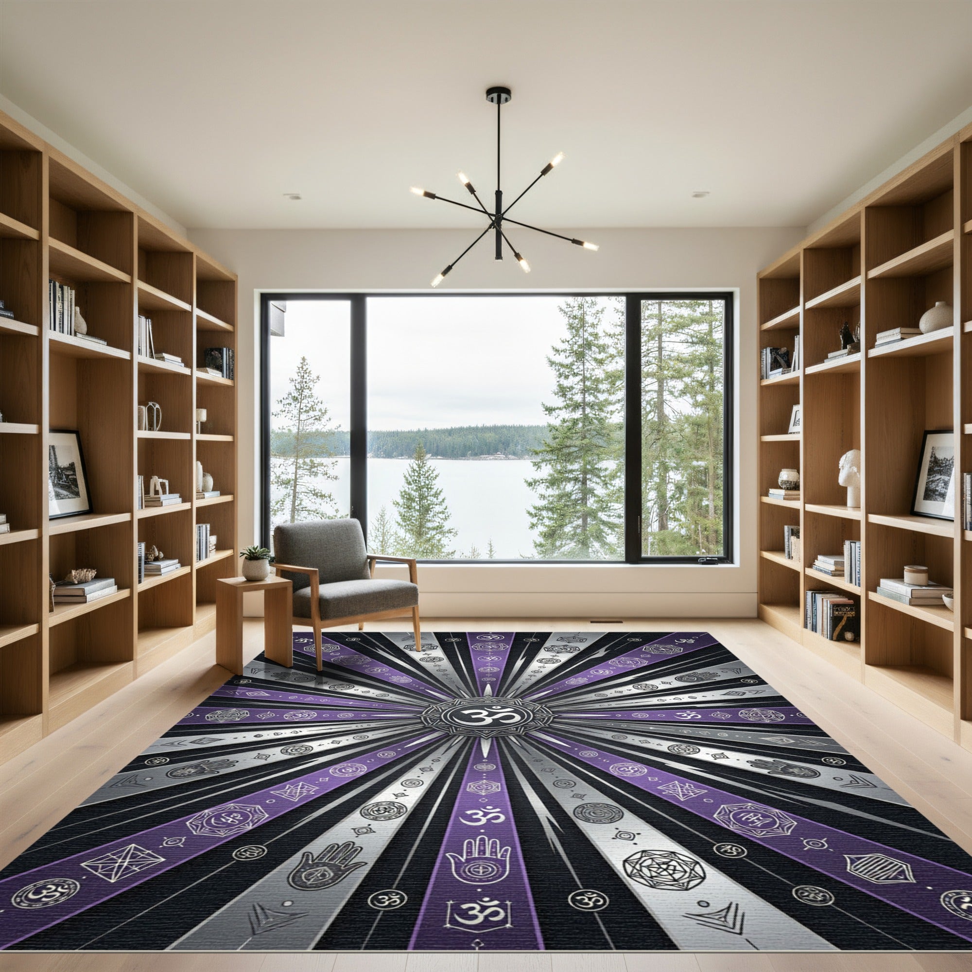 Radiating Om Purple Geometric Rays Rug
