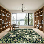 Emerald Botanical Lotus Damask Floral Rug