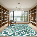 Green Paw Print Foliage Texture Rug