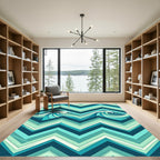 Abstract Teal Chevron Sea Wave Rug