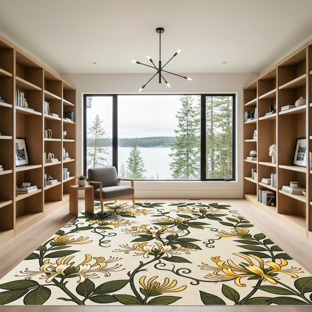 Golden Yellow Honeysuckle Botanical Vines Rug