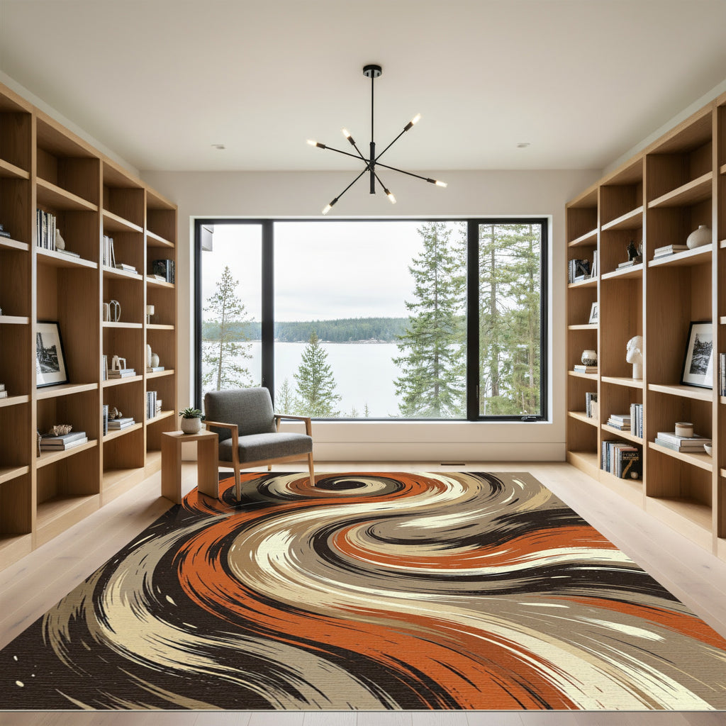 Abstract Earth Tone Swirling Wave Rug