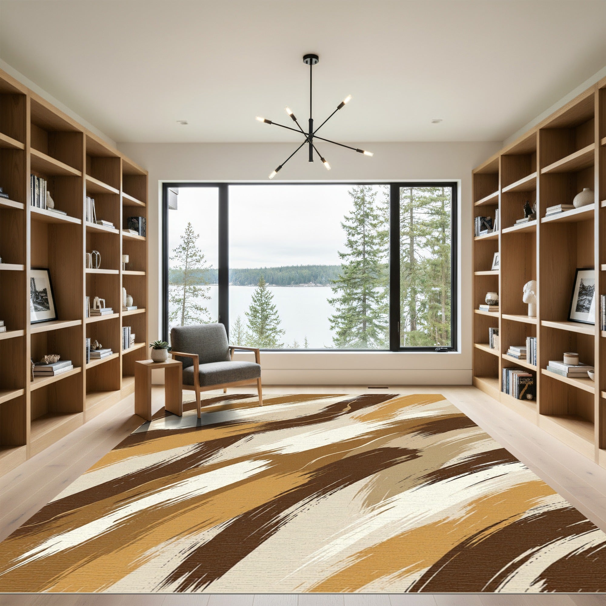 Abstract Earthy Brown Brushstroke Rug