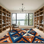Geometric Triangles in Burnt Orange Navy Rug