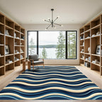Navy Blue Cream Wavy Stripe Rug