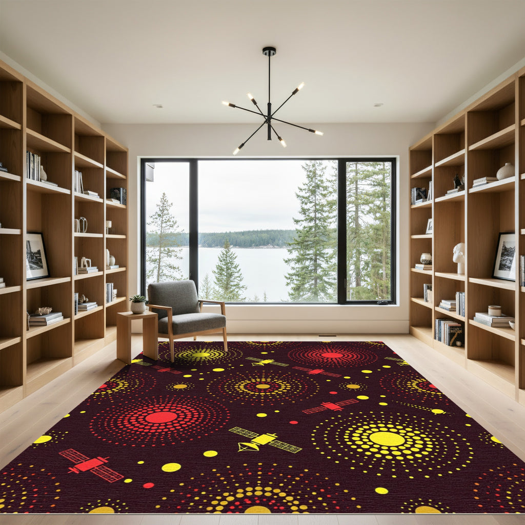 Cosmic Satellite Burst Red Yellow Rug