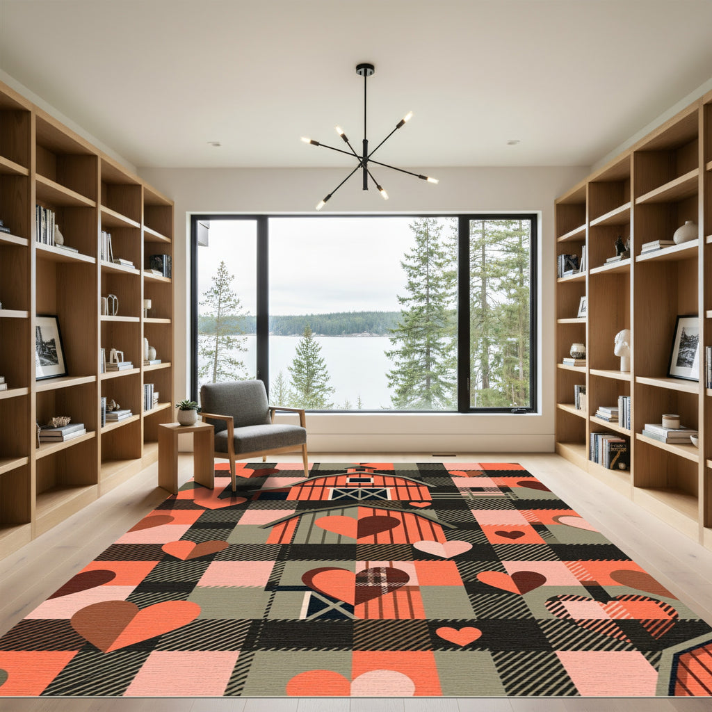 Red Barn Heart Buffalo Plaid Rug