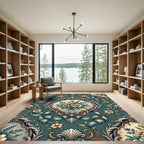 Elegant Teal Vintage Floral Damask Rug
