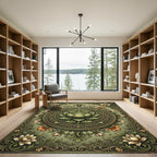 Sage Green Ornate Lotus Medallion Rug