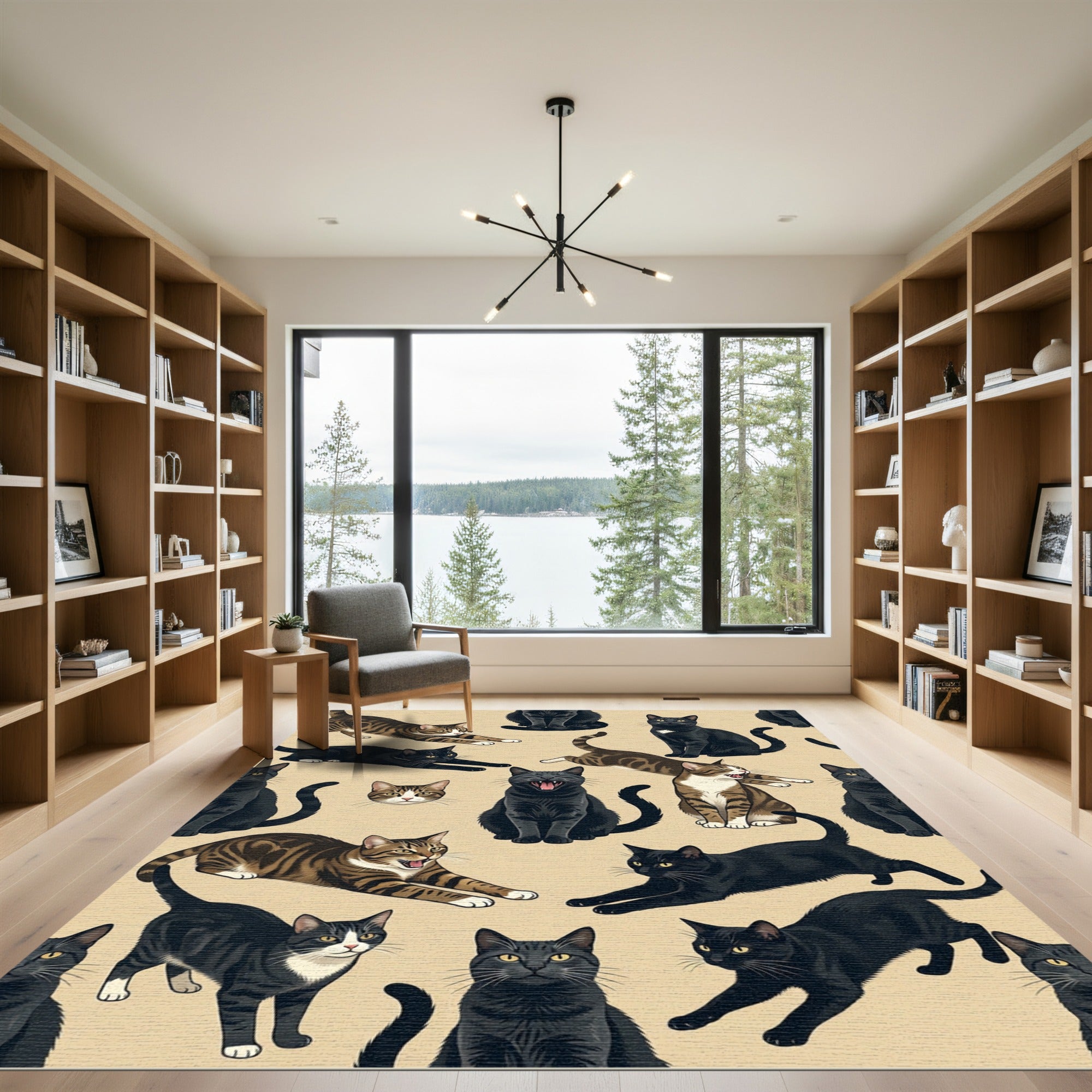 Playful Feline Cats on Cream Backdrop Rug