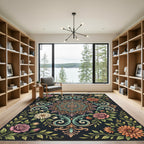 Floral Scroll Medallion Dark Garden Rug
