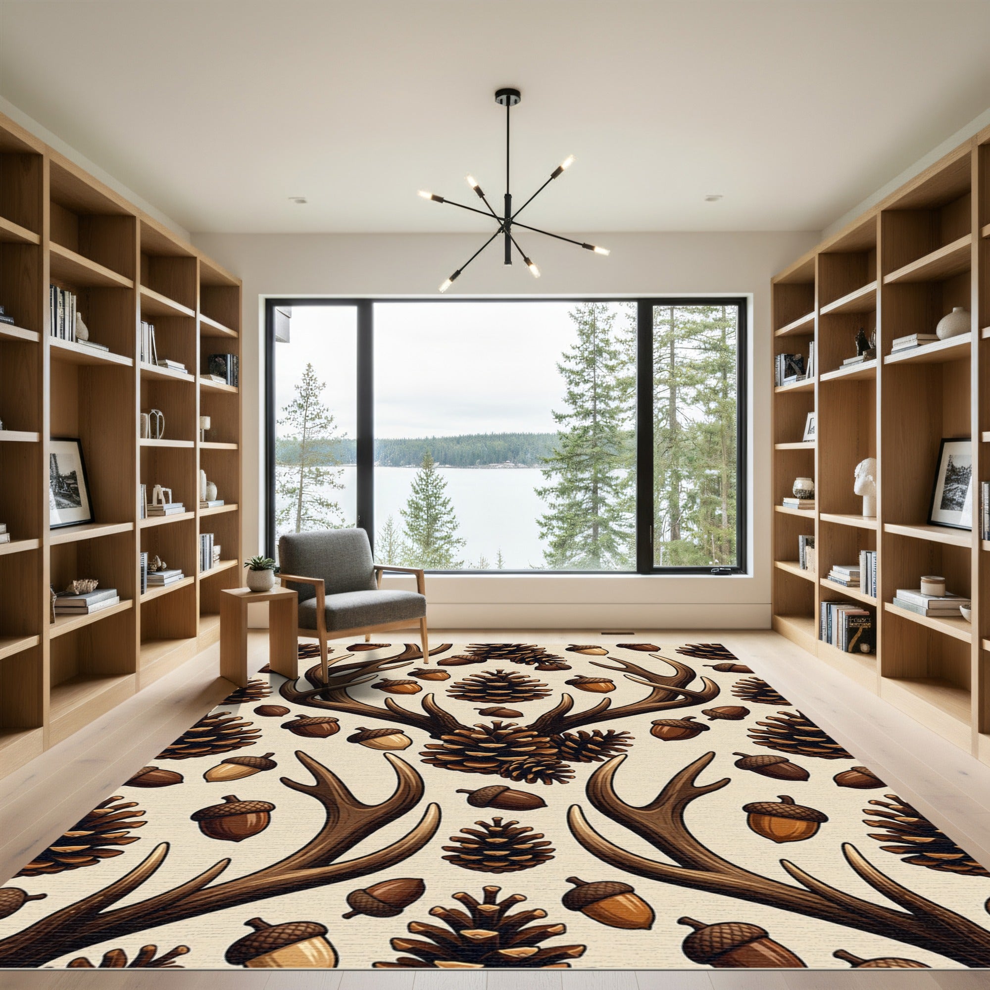 Rustic Antler Pinecone Earth Tone Forest Rug