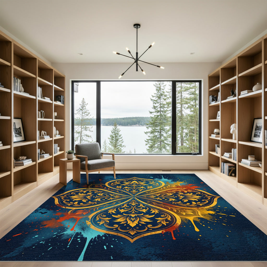 Golden Mandala Splash Art Rug