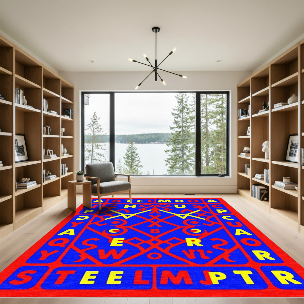 Bold Red Blue Alphabet Art Rug