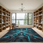Neon Cybernetic Circuitry Geometric Grid Rug