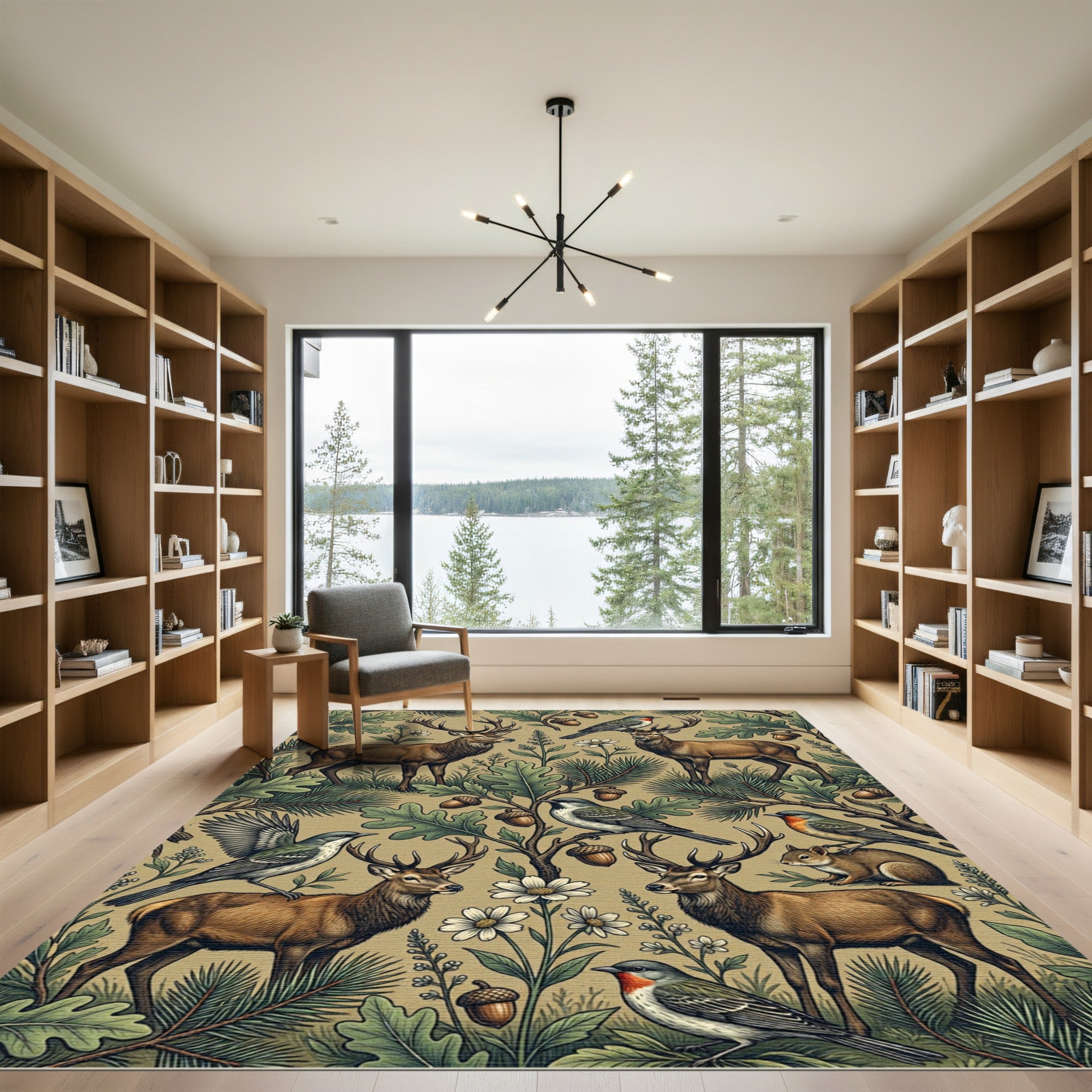 Vintage Woodland Deer and Forest Fauna Rug