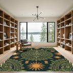 Aztec Sun Medallion Olive Gold Art Rug