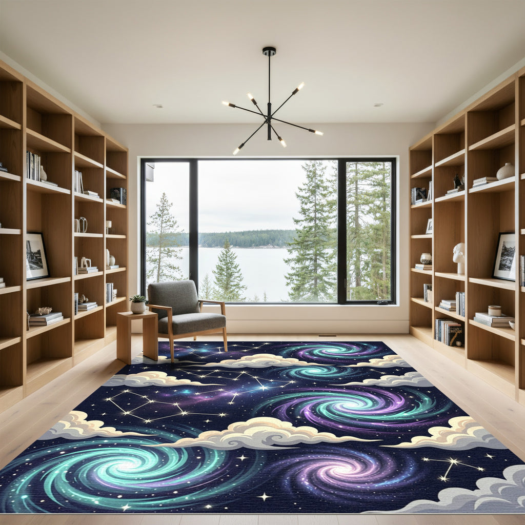 Cosmic Starry Night Swirl Galaxy Rug