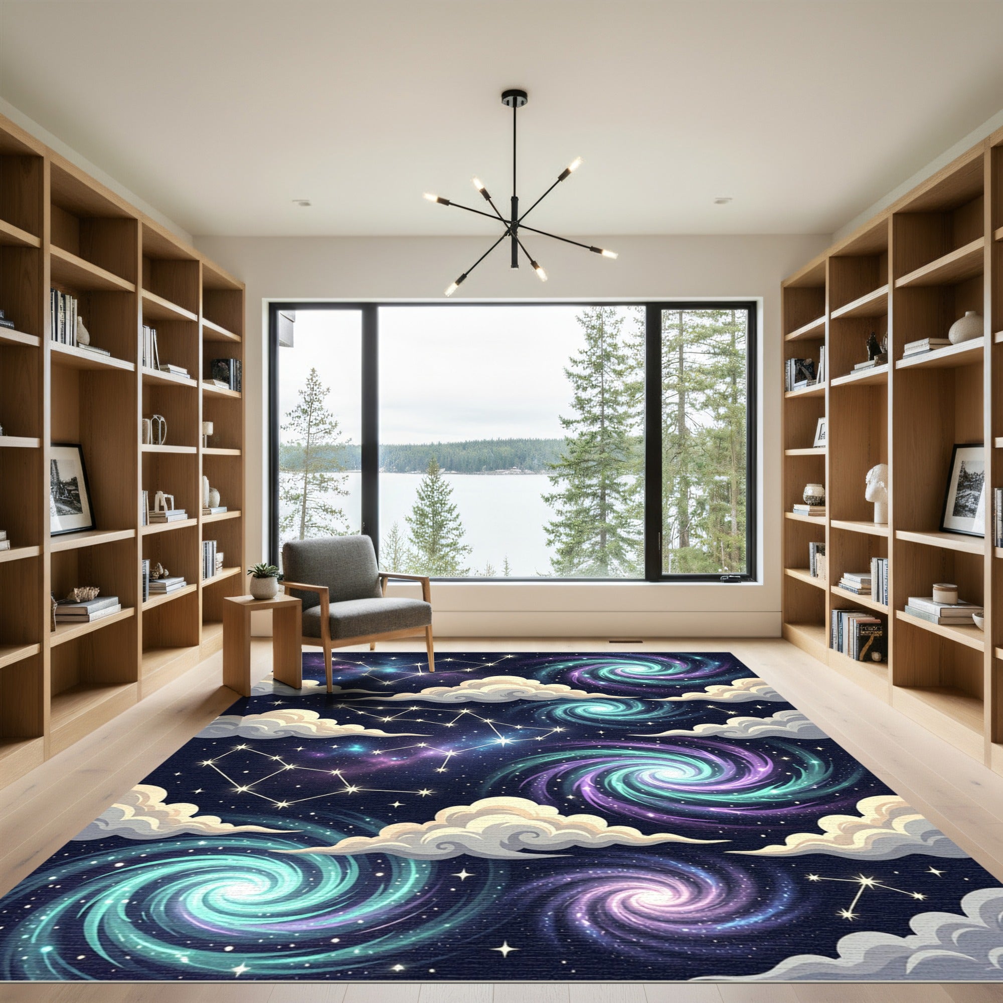 Cosmic Starry Night Swirl Galaxy Rug