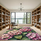 Soft Pink Hydrangea Garden Floral Rug