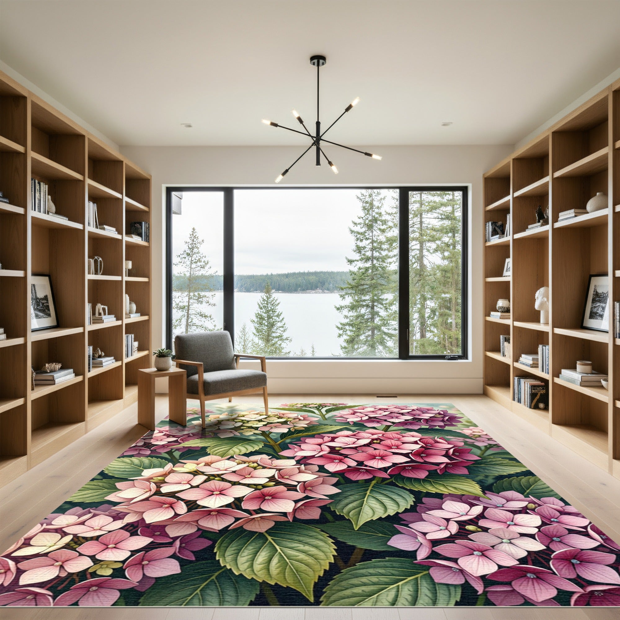Soft Pink Hydrangea Garden Floral Rug