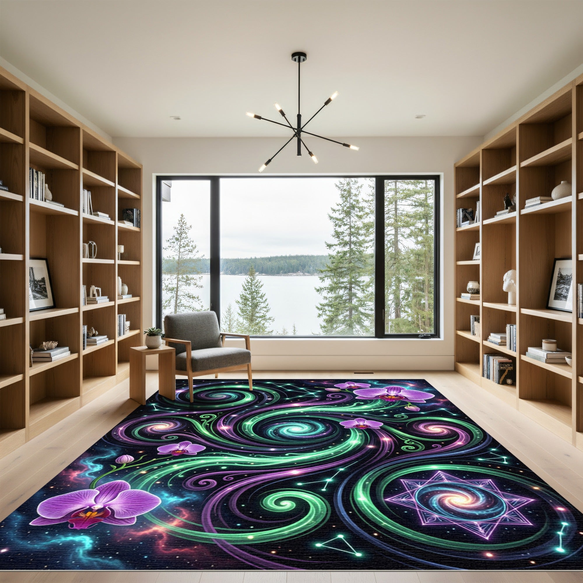 Cosmic Orchid Galaxy Swirl Starry Night Rug