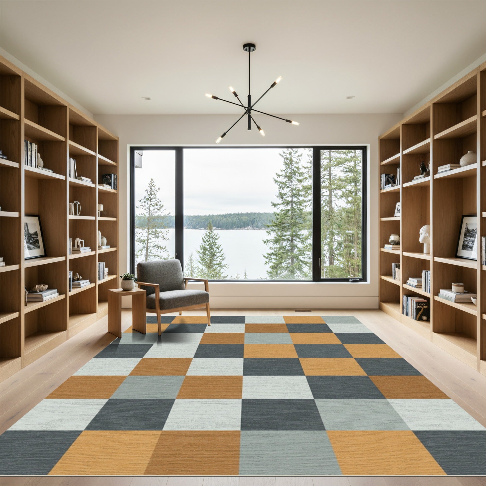 Warm Earthy Tone Checkerboard Squares Rug