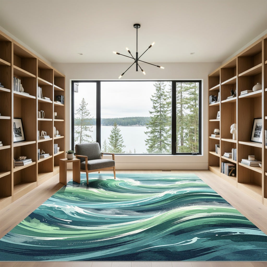 Ethereal Sage Teal Ocean Wave Rug