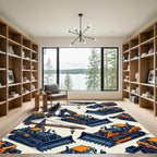 Isometric Orange Construction Machinery Illustrative Rug