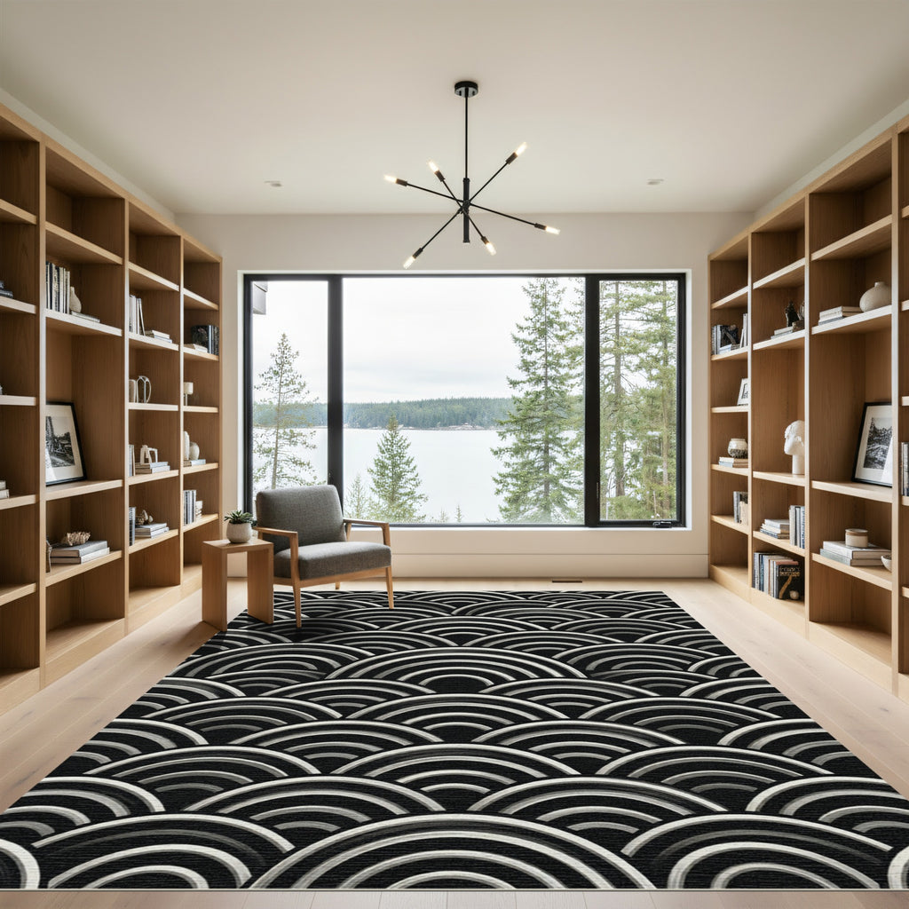 Monochrome Brushed Wave Serpentine Rug